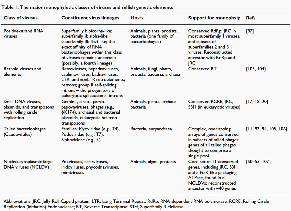 Monofyletické linie virů a