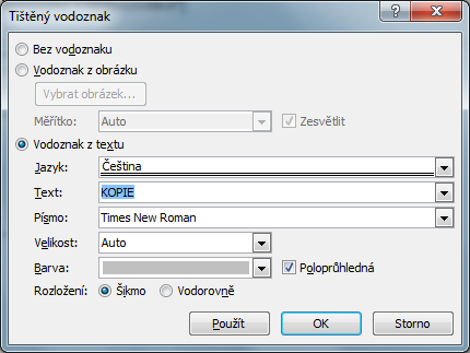 2. Barva stránky a) Nastavení barevného podkladu na celé stránce (včetně okrajů). b) Toto nastavení nemá vliv na tisk dokumentu (jedná se jen o styl zobrazení).