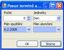 Po kliknutí na tlačítko se objeví okno ve kterém se provede posun vyplněním kolonek Počet a jednotky. POZOR: Ikona pro posun je aktivní jen pokud je audit ve stavu "založený" nebo "naplánovaný" 9.5.