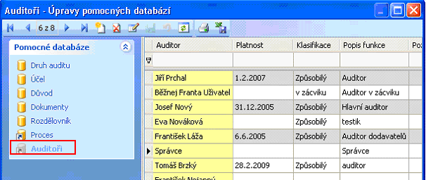 4.3.1 Pomocné databáze Pomocné databáze jsou číselníky, které jsou následně využívány v jednotlivých polích SW, pokud je jejich součástí tlačítko.