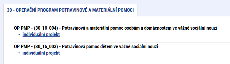 Vytvoření nové žádosti Nová žádost Seznam programů a výzev (uživatel vybere správný OP)