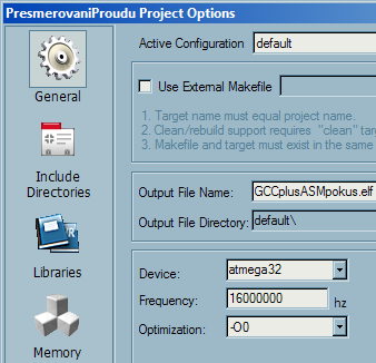 čekají us ( ms) počet μs (ms) o nutno definovat makro F_CPU f CLK MCU v Hz: ručně #define F_CPU 16000000 v AVR studiu _delay_ms() využívá _delay_loop_2() _delay_us() využívá _delay_loop_1() příklad: