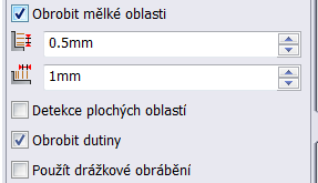 Adaptivní obrábění význam parametrů Detekce mělkých oblastí