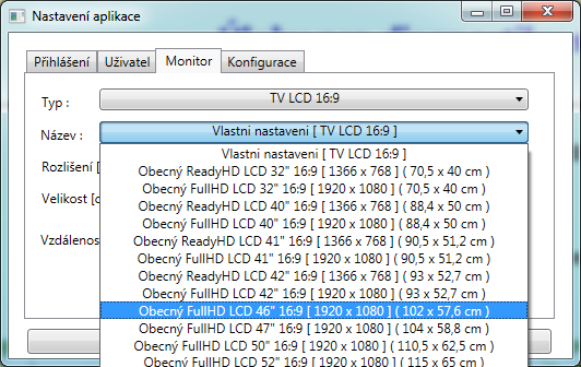 V aplikaci jsou již některé monitory přednastaveny přímo typem / názvem, ale těch není mnoho (i když se postupně rozšiřují).