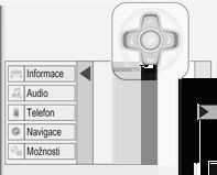 100 Přístroje a ovládací prvky Displej střední úrovně výbavy Zvolení nabídek a funkcí Nabídky a funkce lze vybrat pomocí tlačítek na páčce ukazatele směru. centru řidiče.