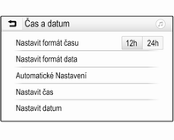 82 Přístroje a ovládací prvky Nastavení času Pro vstup do příslušné podnabídky vyberte Nastavit čas. Vyberte Aut. nas ve spodní části obrazovky. Aktivujte buď Zap. RDS, nebo Vypnuto (manuální).