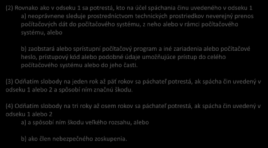 27 Porušovanie tajomstva prepravovaných správ 247 TZ Nezákonné odpočúvanie (2) Rovnako ako v odseku 1 sa potrestá, kto na účel spáchania činu uvedeného v odseku 1 a) neoprávnene sleduje