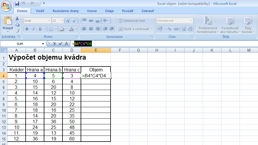 Kopírovanie vzorcov pomocou bunkového kurzora v úlohe č.