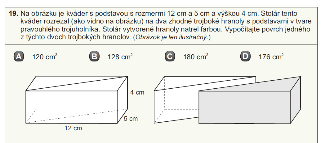 Testovanie T9-212 priebeh, výsledky a analýzy 3. Analýza vybraných testovaných položiek v T9-212 3.1. Matematika V testovaní T9-212 v matematike sa potvrdilo, že aj keď majú žiaci k dispozícii prehľad vzorcov, pretrvávajú problémy s aplikáciou nadobudnutých vedomostí z geometrie.