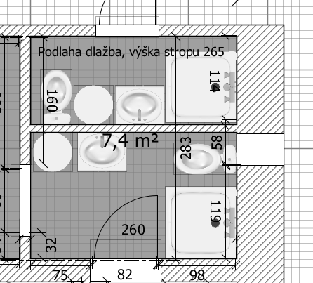 Požadované úpravy 1. vybourat stávající vanu 2. vybudovat příčku rozdělit koupelnu na 2 menší (jedna pro naši bytovou jednotku, druhá do budoucna pro bratrovu) 3.