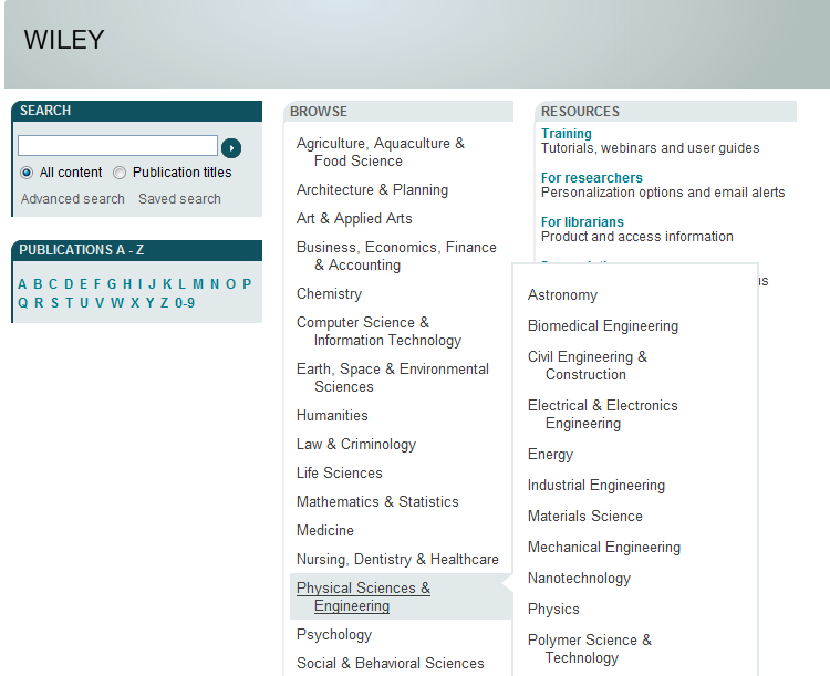 Wiley Online Library prohlížení (Browse)