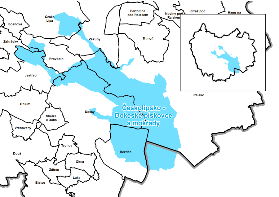 NÁZEV EVL KÓD Doksy - zámek Slatinné vrchy Velký a Malý Bezděz Zahrádky Manušické rybníky Česká Lípa - mokřad v nivě Šporky Ralsko CZ0513659 CZ0513255 CZ0514243 CZ0513508 CZ0513244 CZ0513237