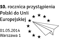 Katal. číslo 4525: 10. výročí vstupu Polska do Evropské unie, datum vydání 1.5.2014. Nominální hodnota 5,20 zł. Dole je reprodukce PA. Známka byla tištěna vícebarevným, rotačním ofsetem PWPW, S.A.Warszawa.