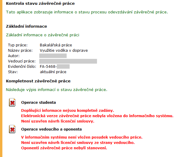 Obrázek 58 Informace o závěrečné práci Vytvoření návrhu licenční smlouvy ze strany autora autor práce dosud neuzavřel návrh licenční smlouvy. Licenční smlouvu je nutné uzavřít přes ikonu.