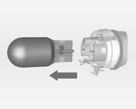 176 Starostlivosť o vozidlo 5. Ohnite pružinovú sponu smerom dopredu a zaistite ju. 6. Zapojte prípojku k žiarovke. 7. Nasaďte veko a otočte ho v smere hodinových ručičiek.