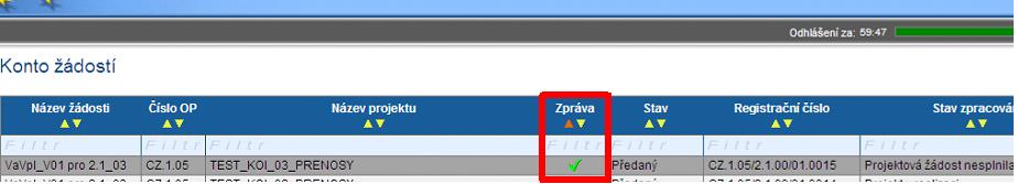 4. ÚČTY ŽADATELE 4.1. Konto žádostí Po úspěšném přihlášení do aplikace se zobrazí nabídka základních záloţek v levé části obrazovky a v pravé části se zobrazí Konto ţádostí.