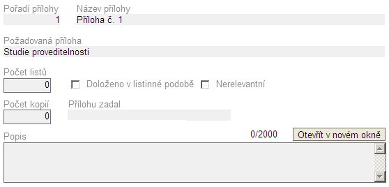Obrázek 67: Záloţka Přílohy projektu ilustrativní obrázek seznamu příloh Obrázek 68: Záloţka Přílohy projektu - pole - Pořadí přílohy (automatické doplnění) - Název