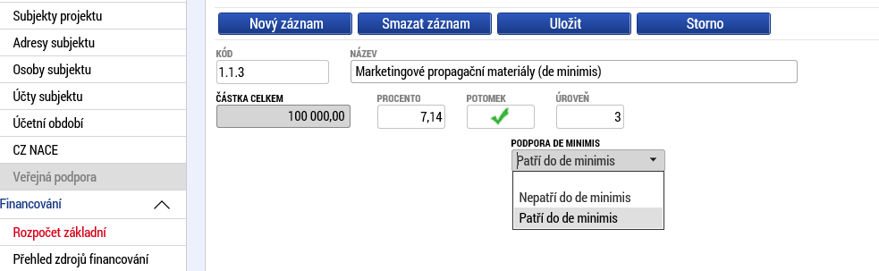 1.5.16 Rozpočet základní Rozpočet projektu je tvořen souhrnně za jednotlivé rozpočtové položky Účast na veletrzích a výstavách v zahraničí (dle nařízení Komise EU 651/2014), Doprava vystavovaných