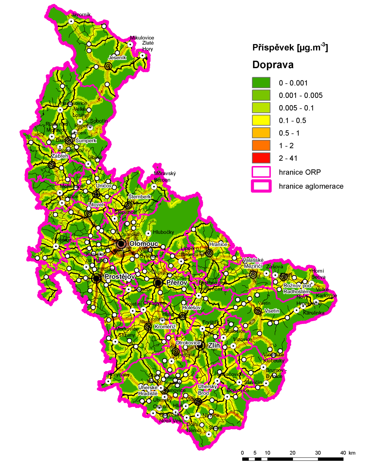 Obrázek 38: Příspěvek skupiny mobilních zdrojů (Doprava) k průměrné