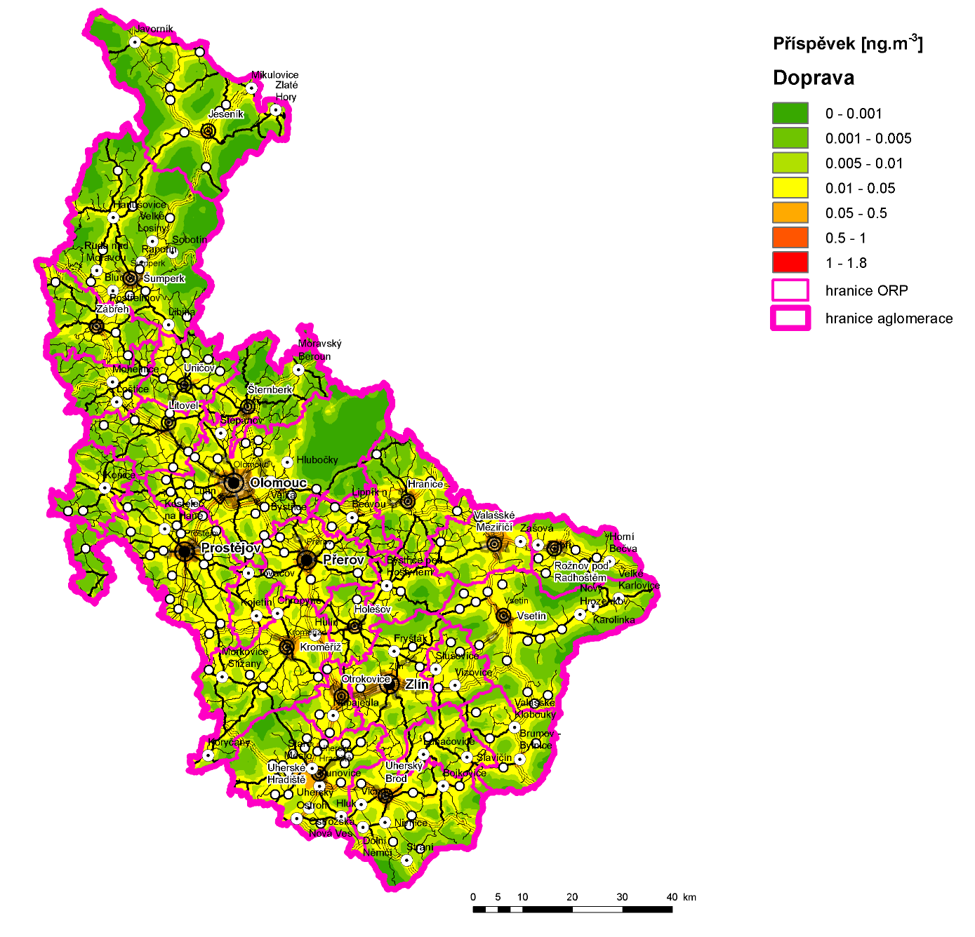 Obrázek 42: Příspěvek skupiny mobilních zdrojů (Doprava) k průměrné