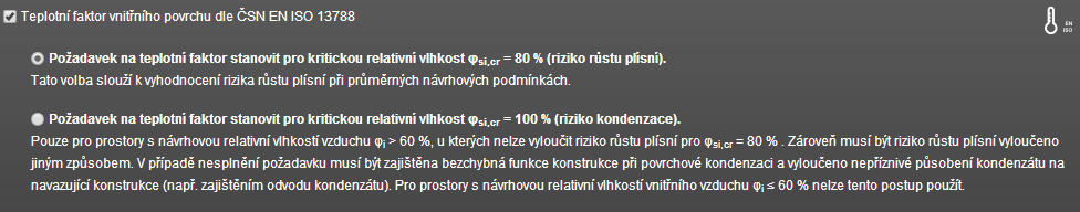 Teplotní faktor vnitřního povrchu Teplotní faktor vnitřního povrchu dle EN ISO 13788