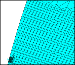 u(t=0) = 0 mm u(t=1) = 0,3 mm INTER prvky ux = 0 uy = 0 Část vzorku, kde každému uzlu je předepsán posuv v ose x a y nula ux = 0 uy = 0 Obr. 19 Schéma realizovaného výpočtového modelu Obr.