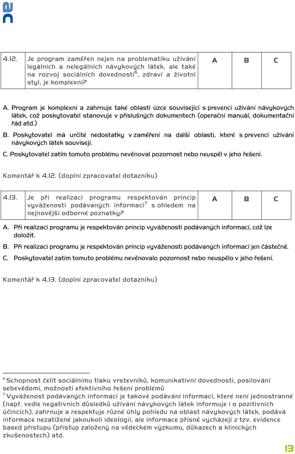 Poskytovatel má určité nedostatky v zaměření na další oblasti, které s prevencí užívání návykových látek souvisejí. C.