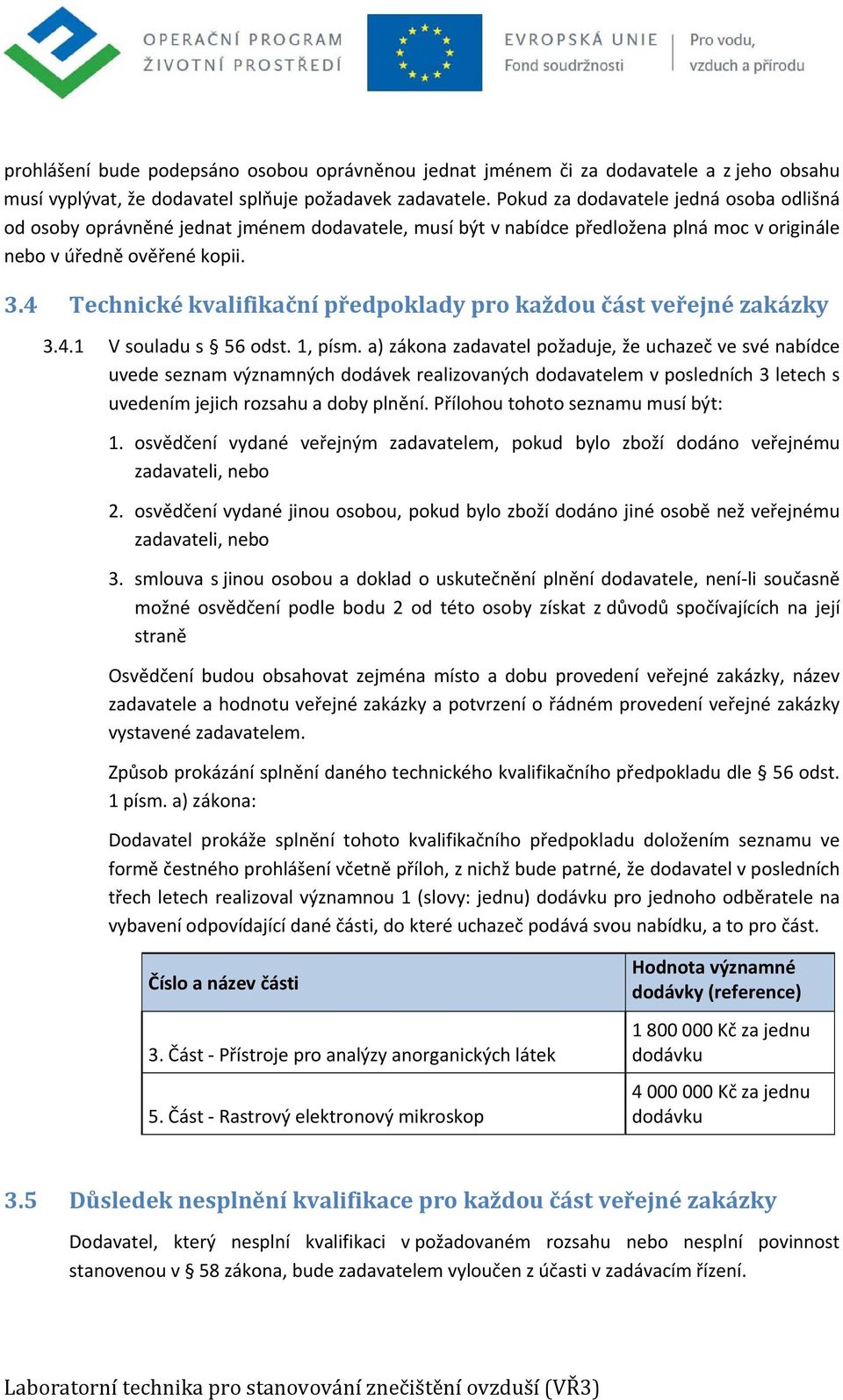 4 Technické kvalifikační předpoklady pro každou část veřejné zakázky 3.4.1 V souladu s 56 odst. 1, písm.