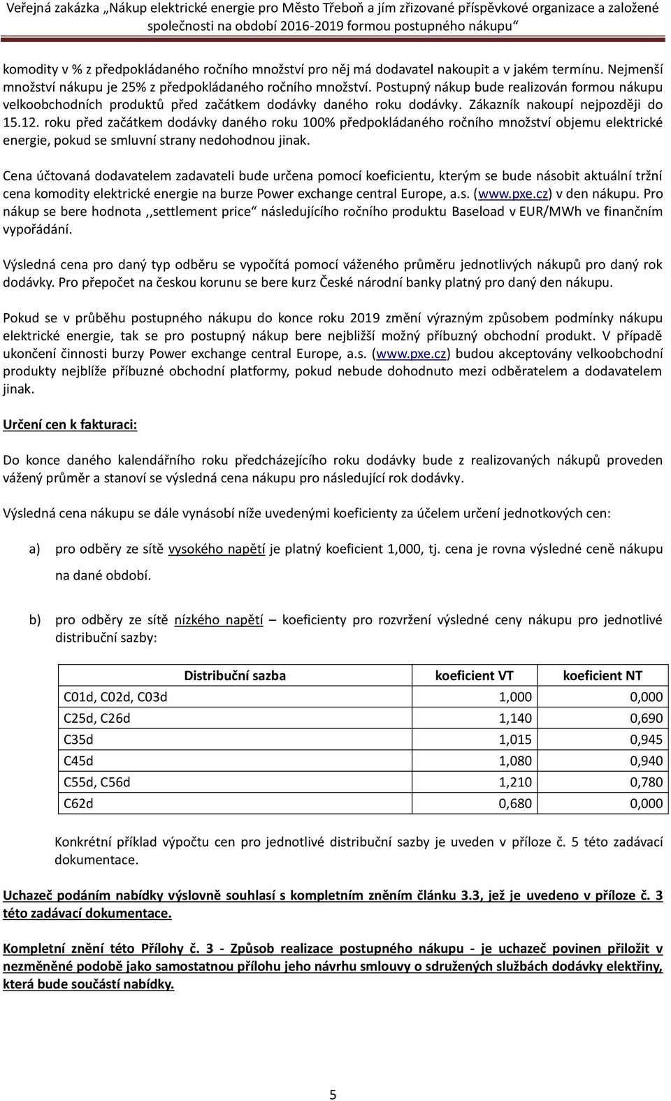 roku před začátkem dodávky daného roku 100% předpokládaného ročního množství objemu elektrické energie, pokud se smluvní strany nedohodnou jinak.