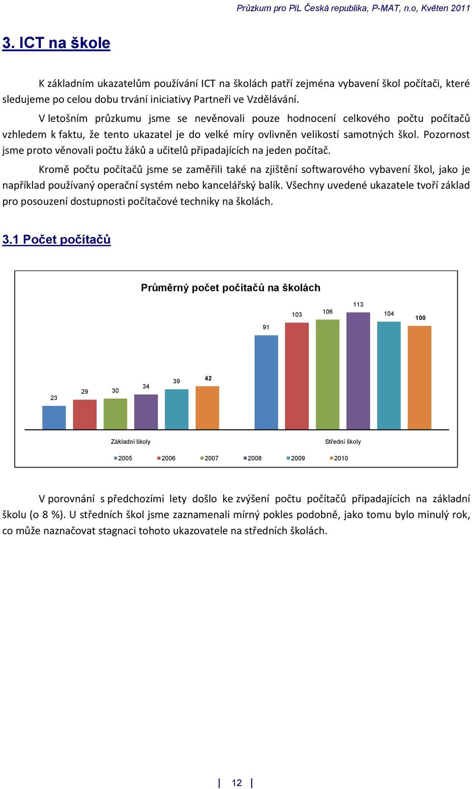 Pozornost jsme proto věnovali počtu žáků a učitelů připadajících na jeden počítač.