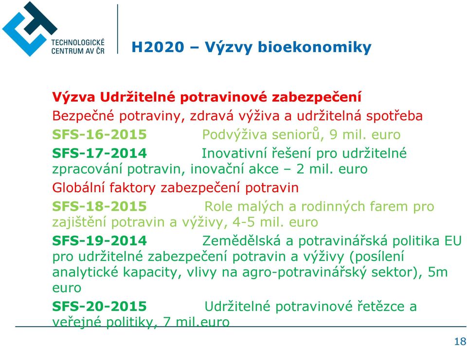 euro Globální faktory zabezpečení potravin SFS-18-2015 Role malých a rodinných farem pro zajištění potravin a výživy, 4-5 mil.