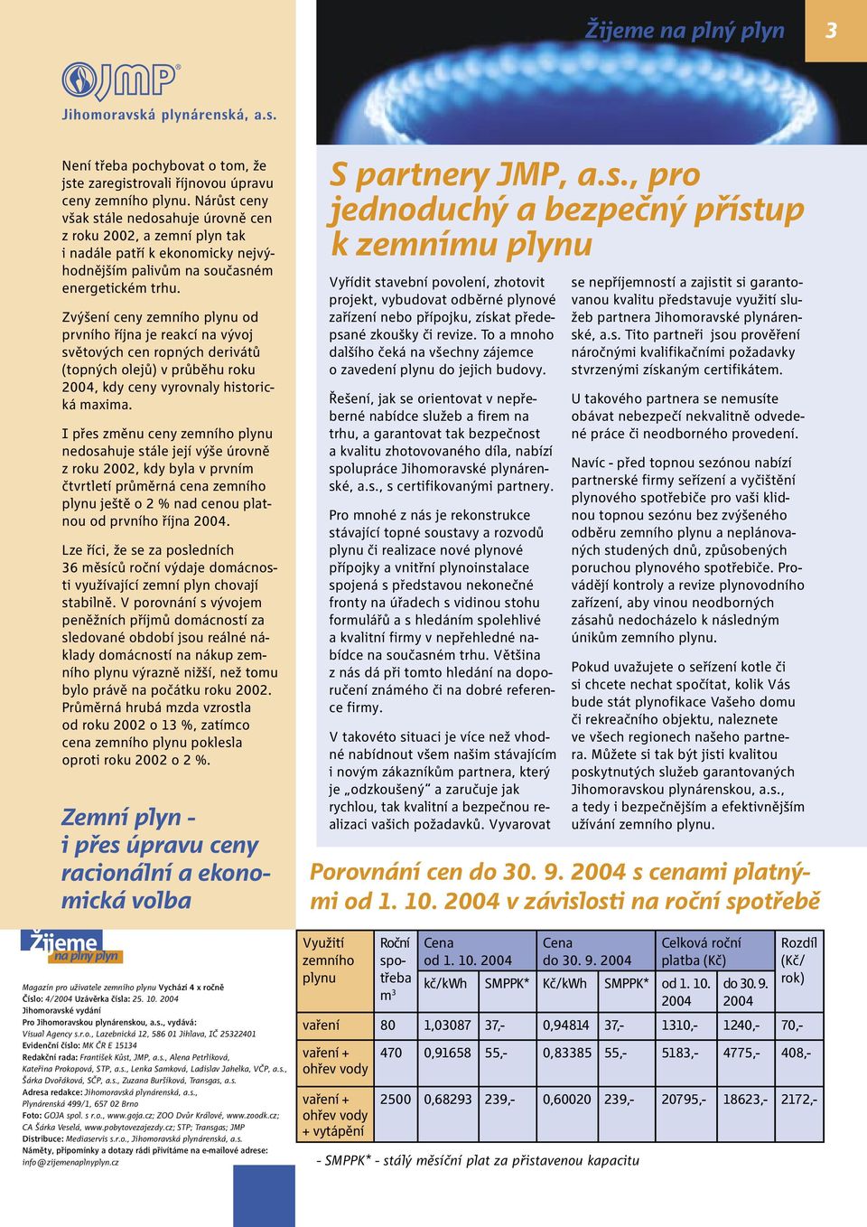 Zvýšení ceny zemního plynu od prvního října je reakcí na vývoj světových cen ropných derivátů (topných olejů) v průběhu roku 2004, kdy ceny vyrovnaly historická maxima.