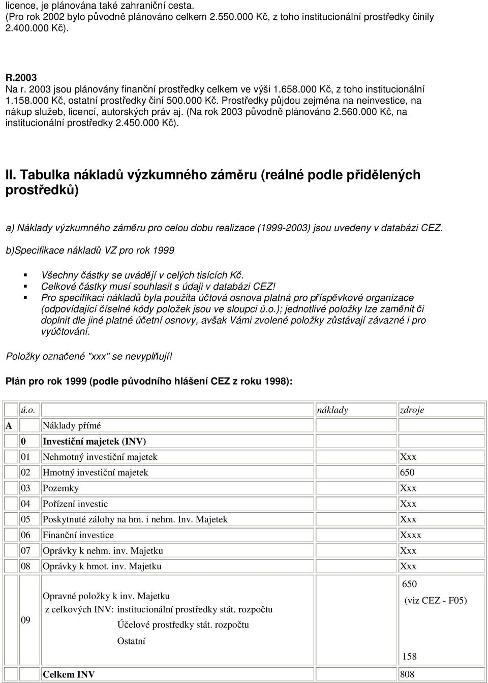 (Na rok 2003 původně plánováno 2.560.000 Kč, na institucionální prostředky 2.450.000 Kč). II.