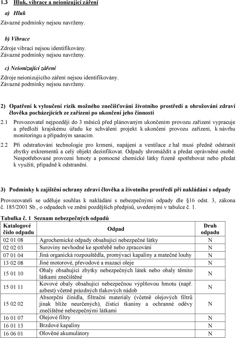 1 Provozovatel nejpozději do 3 měsíců před plánovaným ukončením provozu zařízení vypracuje a předloží krajskému úřadu ke schválení projekt k ukončení provozu zařízení, k návrhu monitoringu a