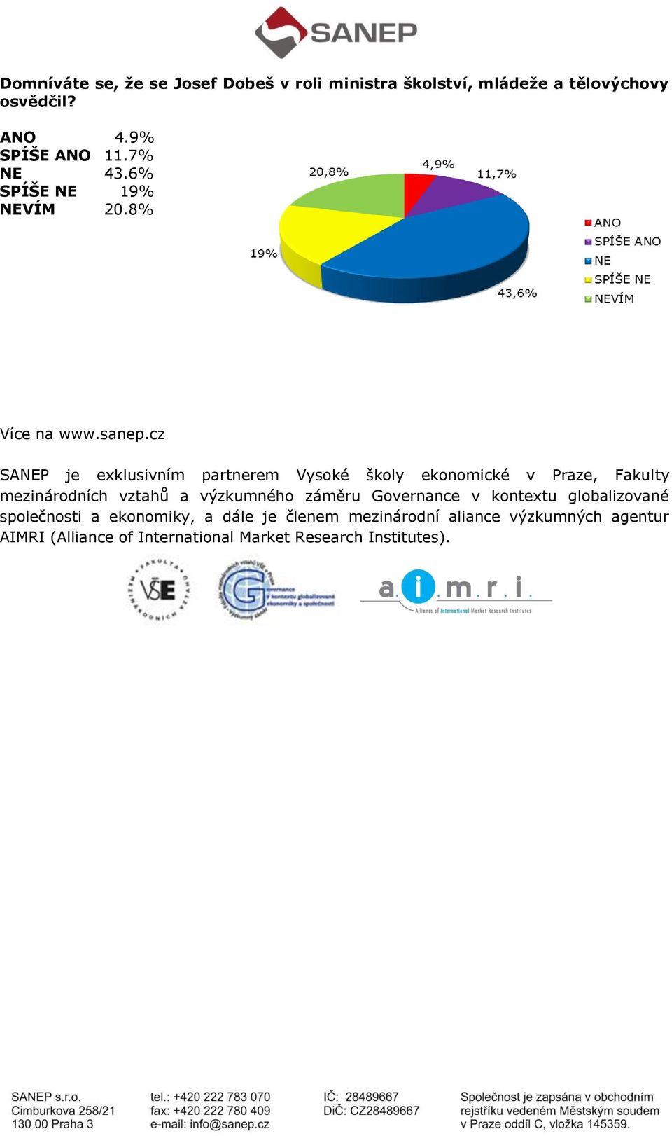 cz SANEP je exklusivním partnerem Vysoké školy ekonomické v Praze, Fakulty mezinárodních vztahů a výzkumného záměru