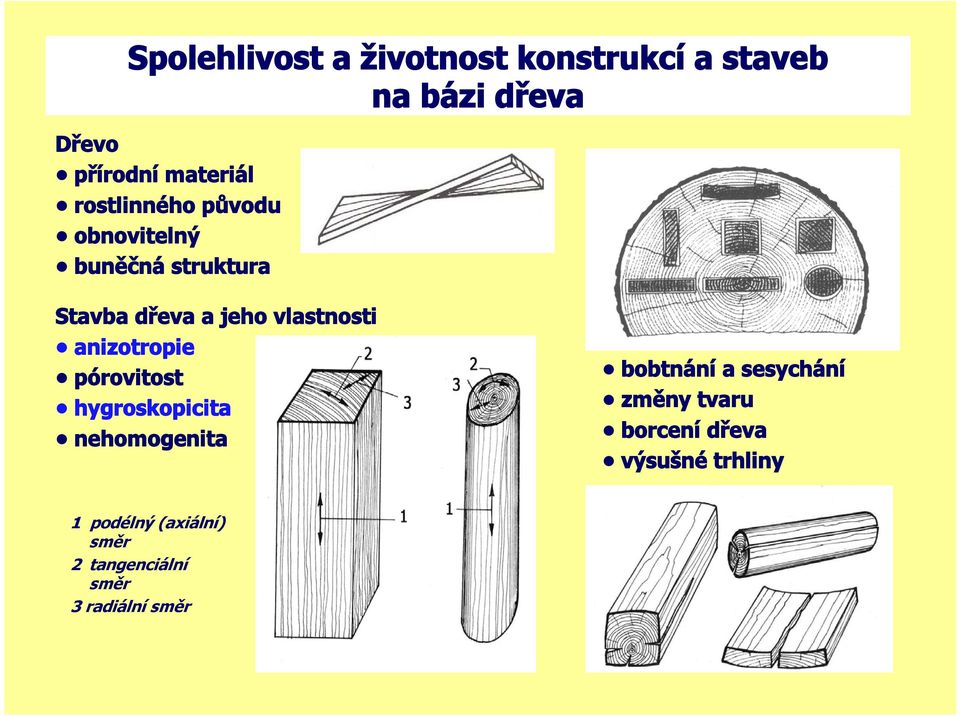 pórovitost hygroskopicita nehomogenita bobtnání a sesychání změny tvaru borcení