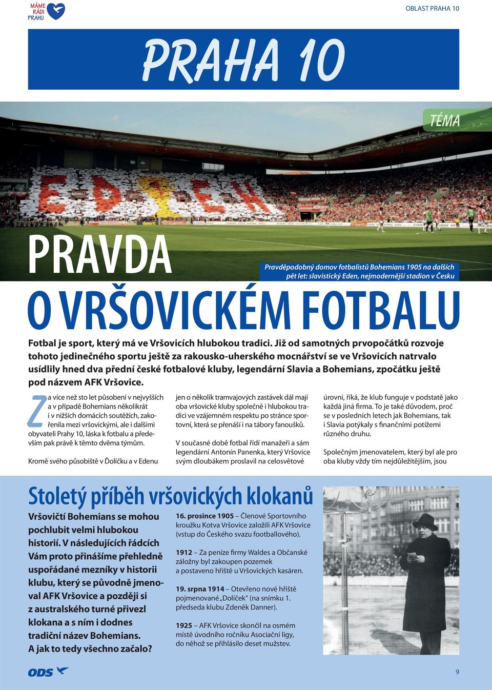 Již od samotných prvopočátků rozvoje tohoto jedinečného sportu ještě za rakousko-uherského mocnářství se ve Vršovicích natrvalo usídlily hned dva přední české fotbalové kluby, legendární Slavia a