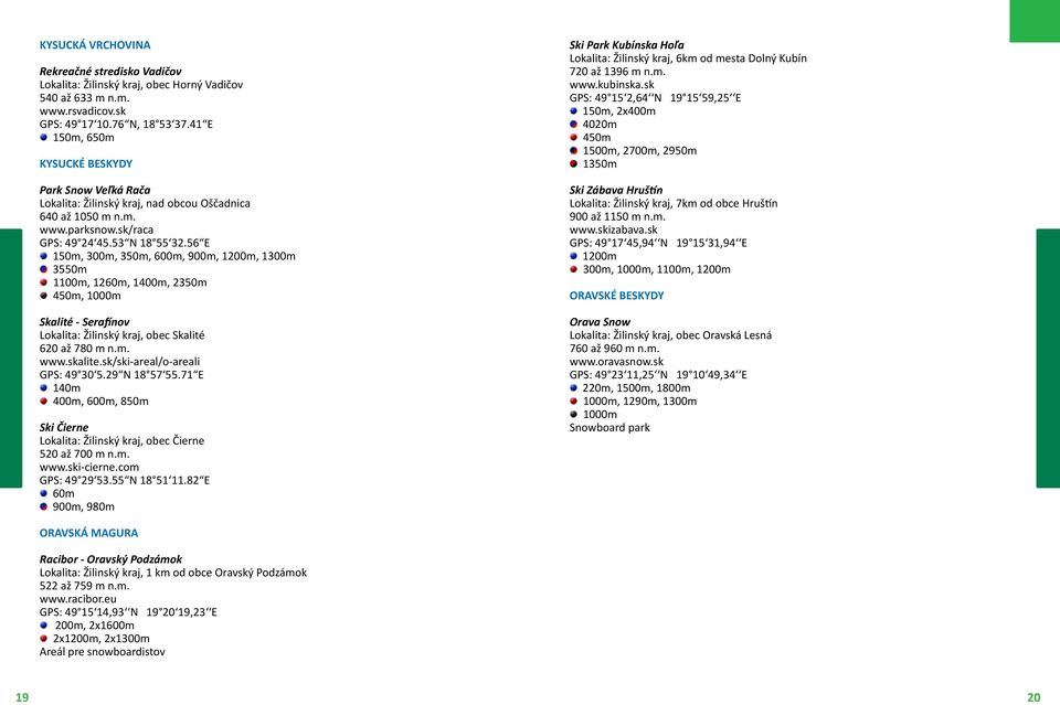 56 E 150m, 300m, 350m, 600m, 900m, 1200m, 1300m 3550m 1100m, 1260m, 1400m, 2350m 450m, 1000m Skalité - Serafínov Lokalita: Žilinský kraj, obec Skalité 620 až 780 m n.m. www.skalite.