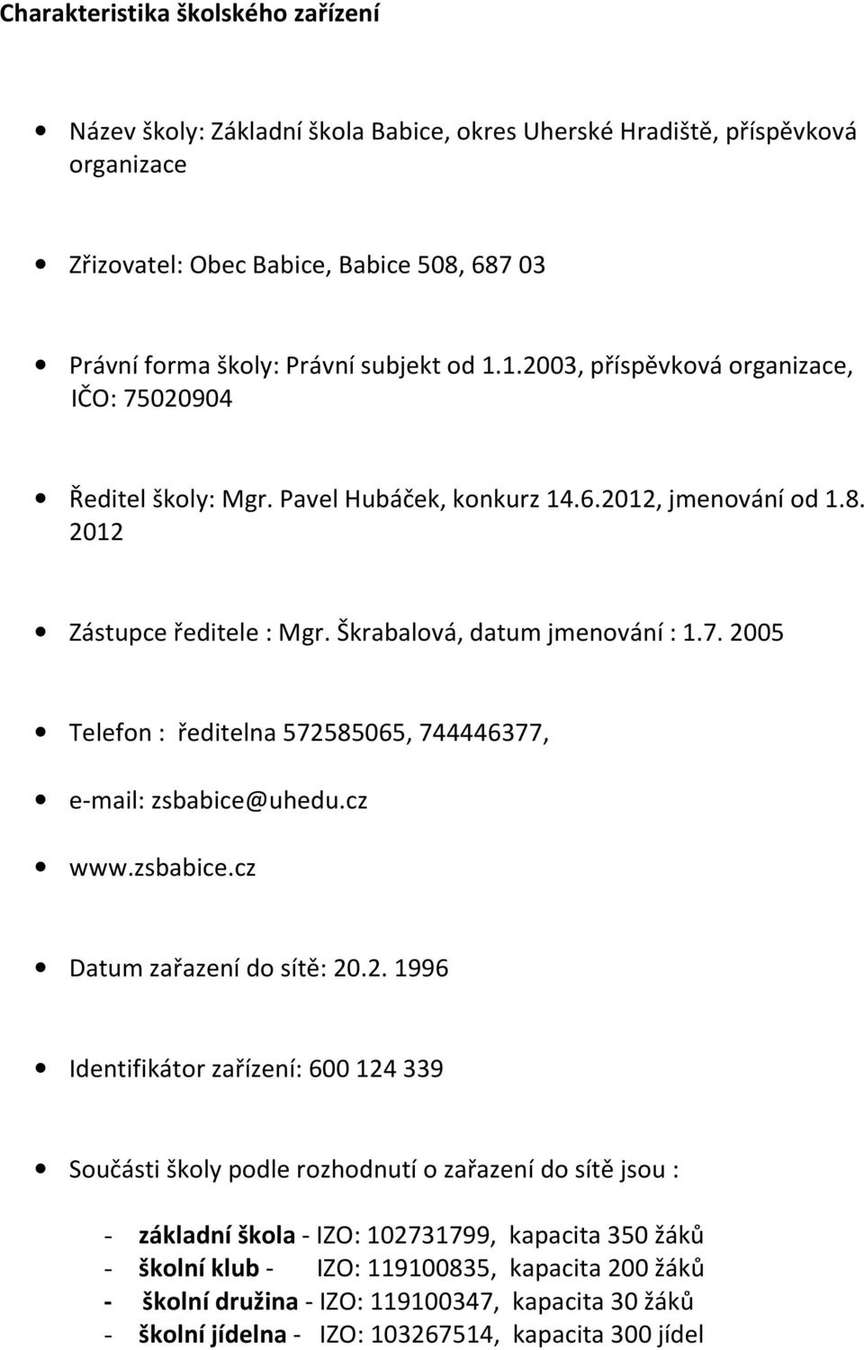 cz www.zsbabice.cz Datum zařazení do sítě: 20