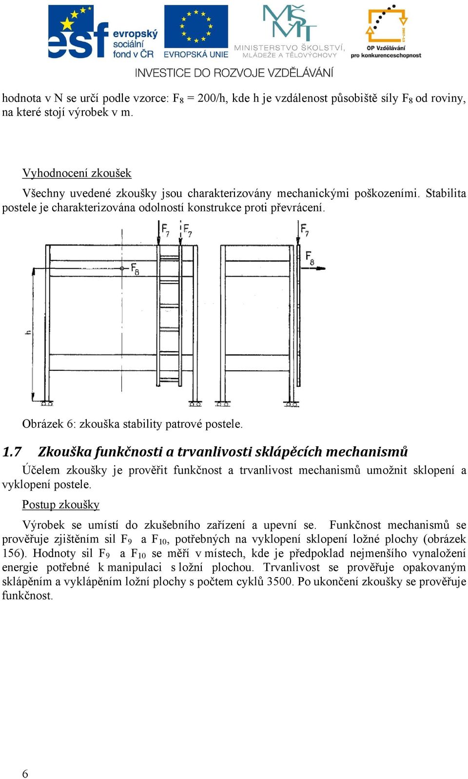 Obrázek 6: zkouška stability patrové postele. 1.