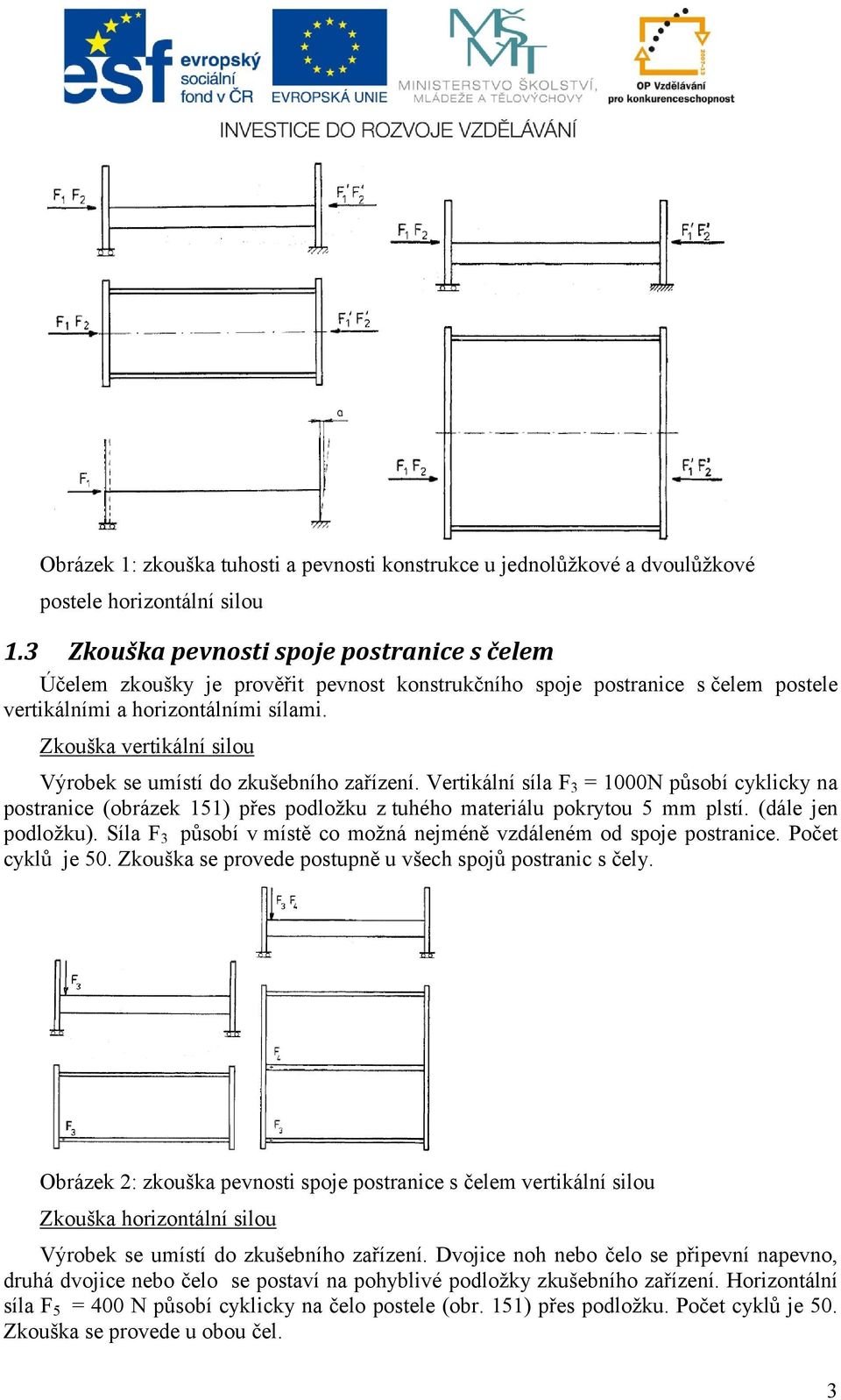 Zkouška vertikální silou Výrobek se umístí do zkušebního zařízení. Vertikální síla F 3 = 1000N působí cyklicky na postranice (obrázek 151) přes podložku z tuhého materiálu pokrytou 5 mm plstí.