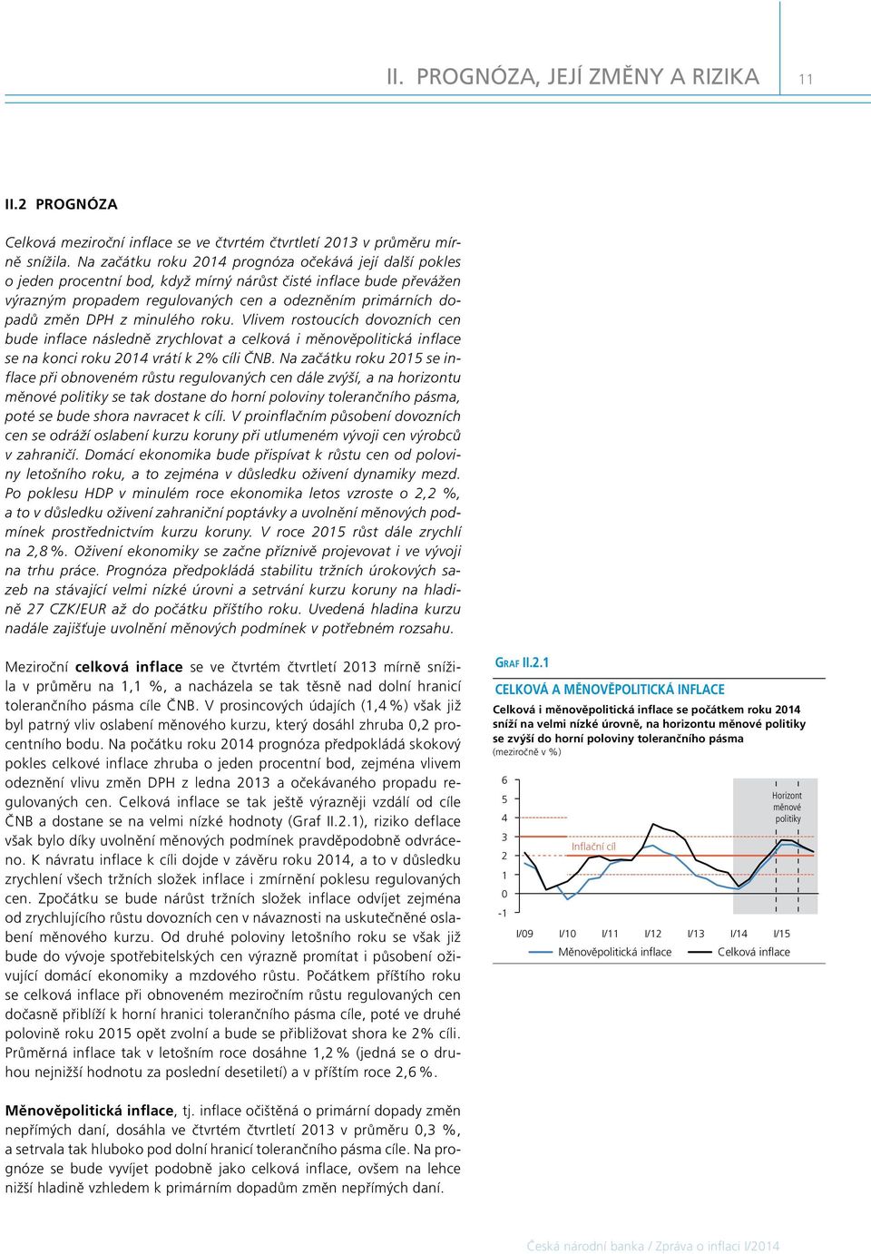 minulého roku. Vlivem rostoucích dovozních cen bude inflace následně zrychlovat a celková i měnověpolitická inflace se na konci roku 1 vrátí k % cíli ČNB.