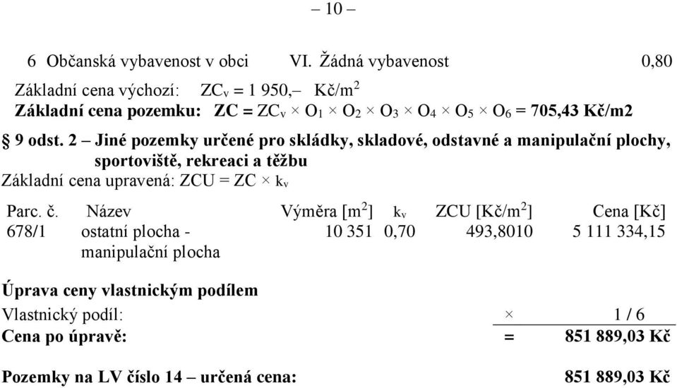 2 Jiné pozemky určené pro skládky, skladové, odstavné a manipulační plochy, sportoviště, rekreaci a těžbu Základní cena upravená: ZCU = ZC kv Parc.