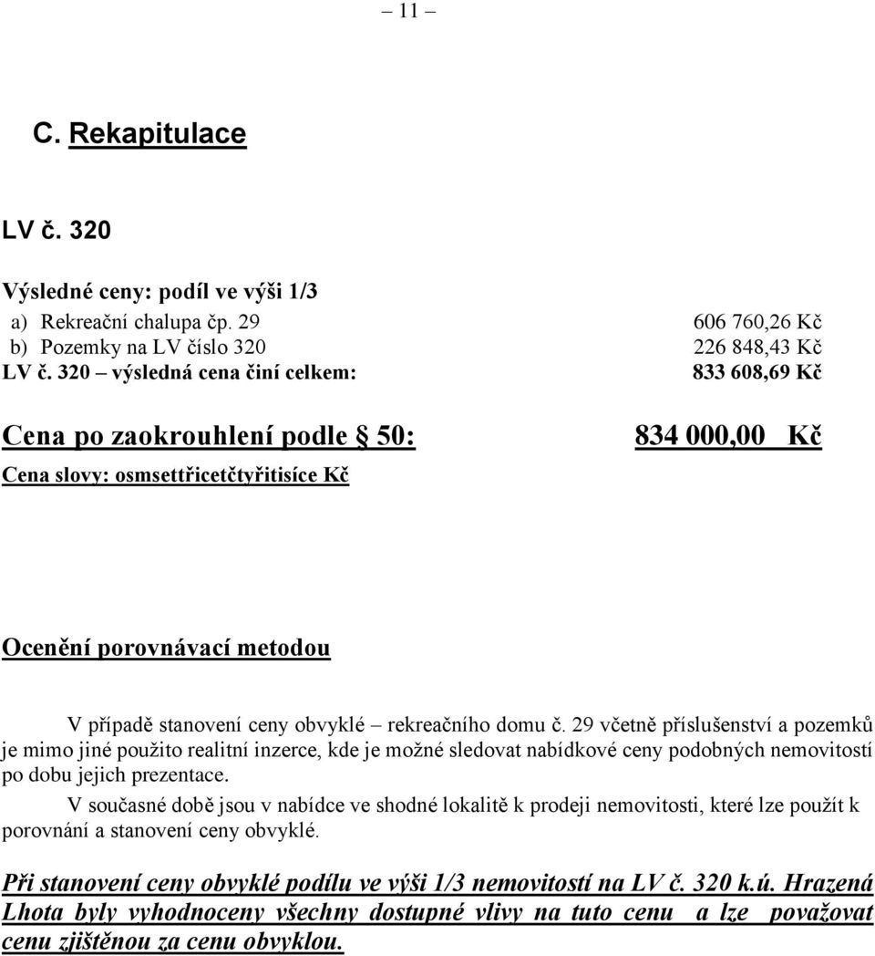 rekreačního domu č. 29 včetně příslušenství a pozemků je mimo jiné použito realitní inzerce, kde je možné sledovat nabídkové ceny podobných nemovitostí po dobu jejich prezentace.