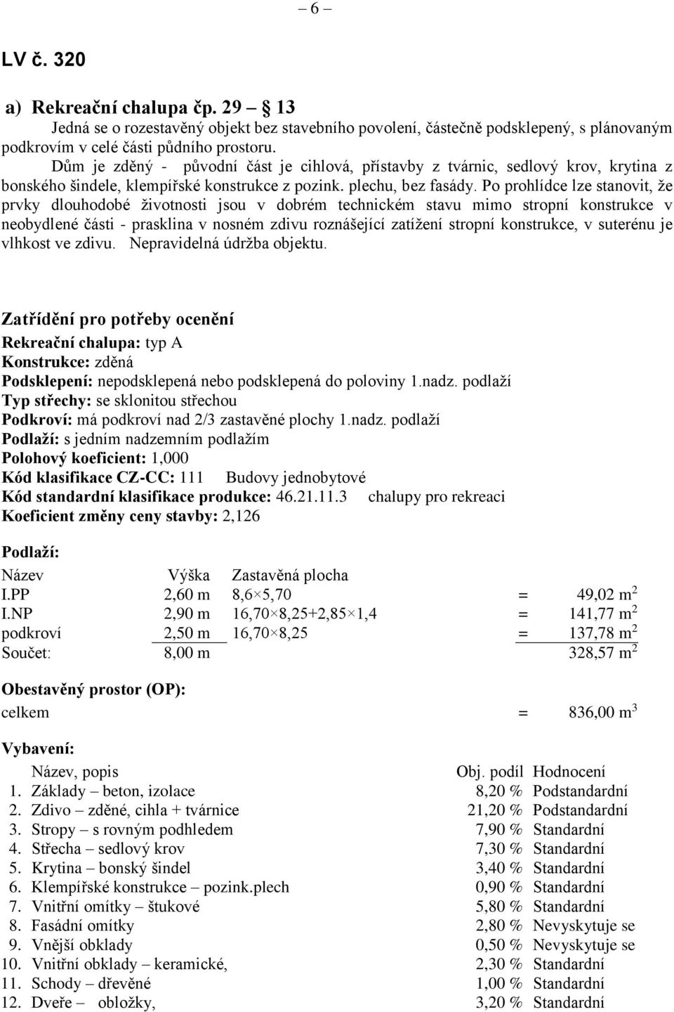 Po prohlídce lze stanovit, že prvky dlouhodobé životnosti jsou v dobrém technickém stavu mimo stropní konstrukce v neobydlené části - prasklina v nosném zdivu roznášející zatížení stropní konstrukce,