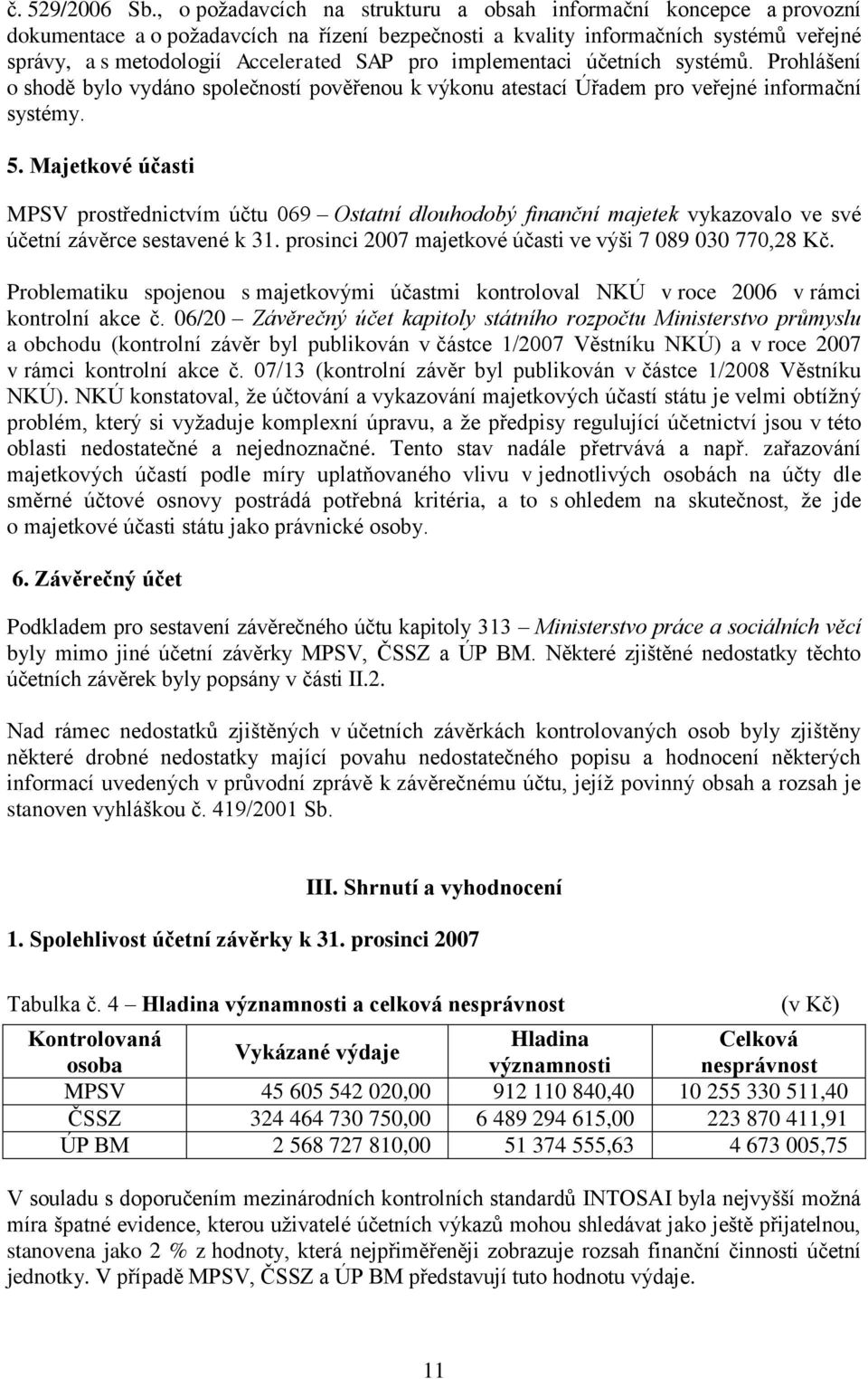 pro implementaci účetních systémů. Prohlášení o shodě bylo vydáno společností pověřenou k výkonu atestací Úřadem pro veřejné informační systémy. 5.