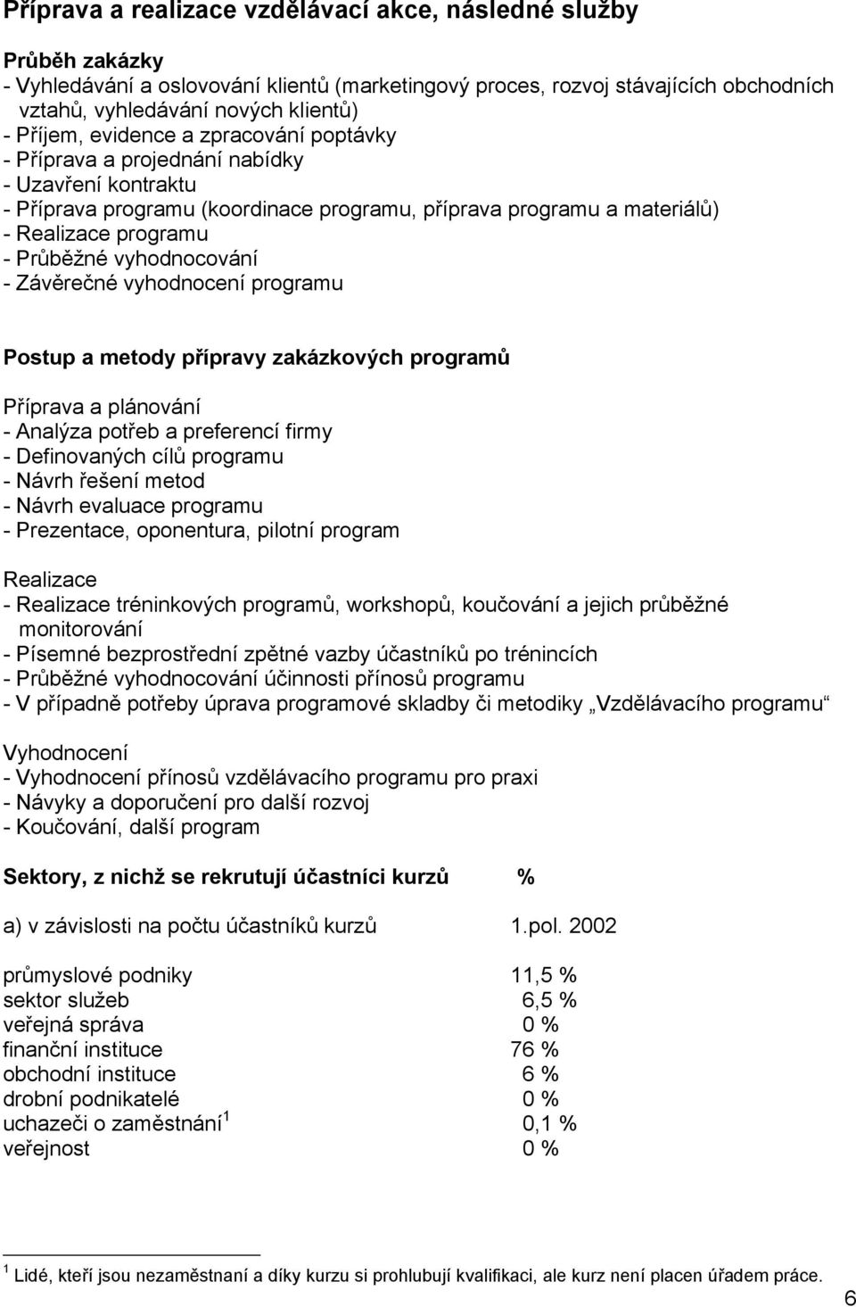 vyhodnocování - Závěrečné vyhodnocení programu Postup a metody přípravy zakázkových programů Příprava a plánování - Analýza potřeb a preferencí firmy - Definovaných cílů programu - Návrh řešení metod