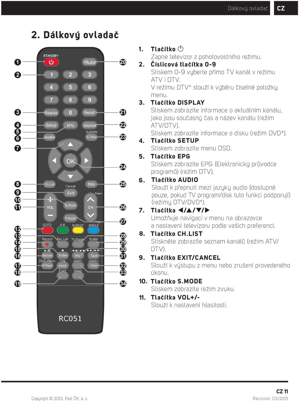 Tlačí tko DISPL AY Stiskem zobrazíte informace o aktuálním kanálu, jako jsou současný čas a název kanálu (režim ATV/DTV). Stiskem zobrazíte informace o disku (režim DVD*).