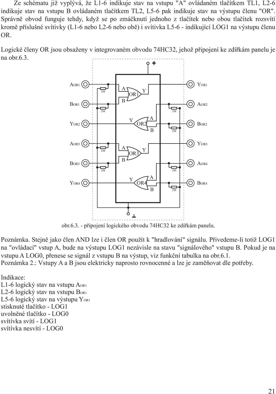 Logické èleny OR jsou obsaženy v integrovaném obvodu 7HC, jehož pøipojení ke zdíøkám panelu je na obr... OR OR M OR OR OR OR M OR M M OR OR OR M OR OR OR OR M OR M M OR Poznámka.