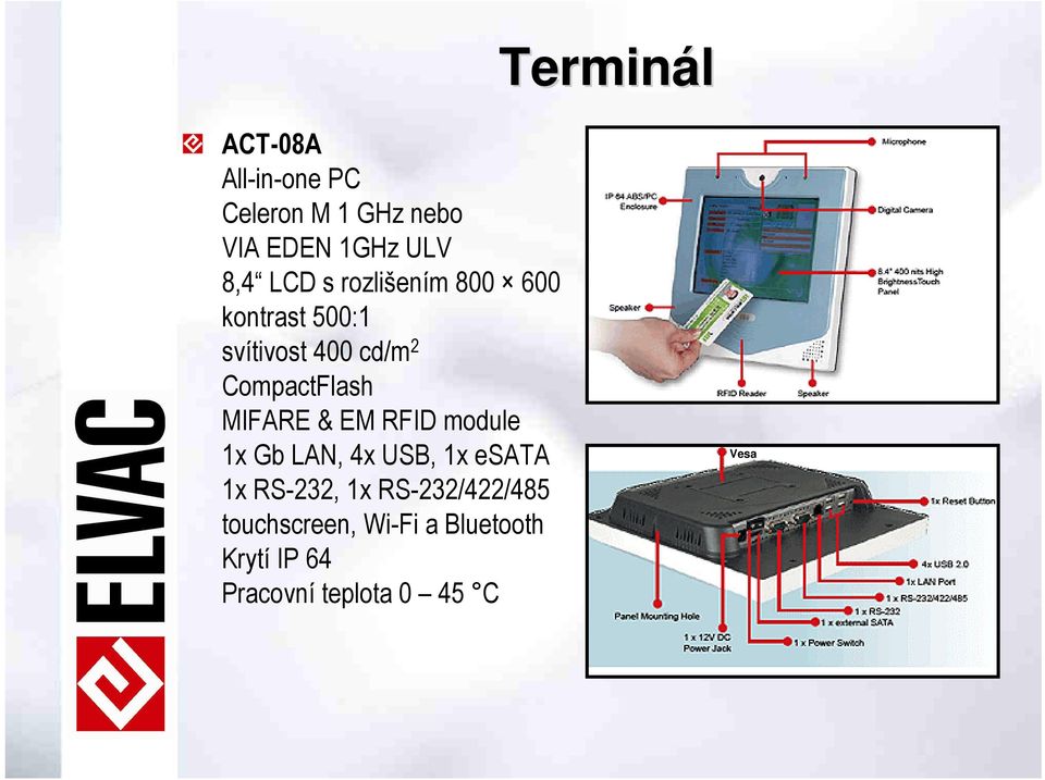 MIFARE & EM RFID module 1x Gb LAN, 4x USB, 1x esata 1x RS-232, 1x